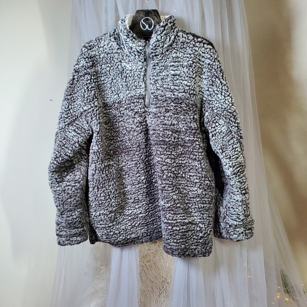 Altar'd State 1/4 Zip Teddy Sweatshirt Fluffy Cabincore Cozy Gray Size M Fleece